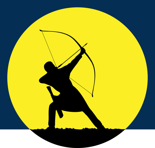 Bogenschützen bei der Jagd im Morgengrauen. Sportwettkämpfe im Bogenschießen. Logo für den Bogenschützen. - Vektor, Bild