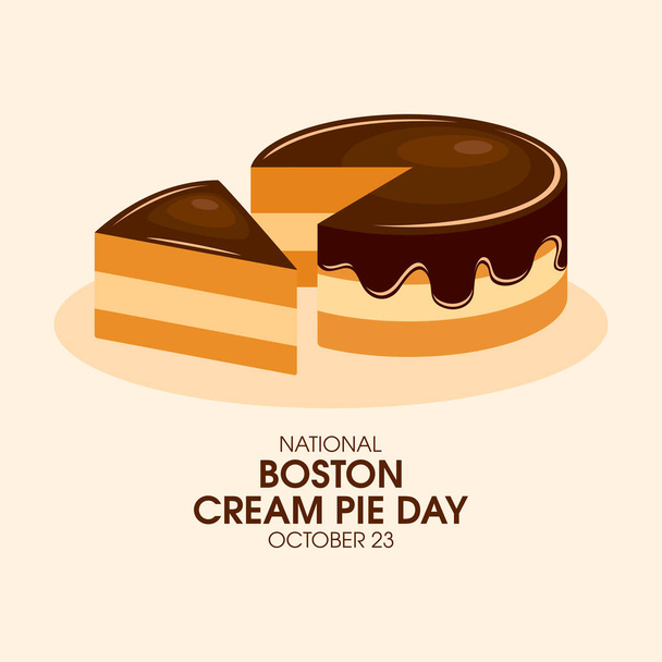Εθνική Βοστώνη Cream Pie Day διάνυσμα. Κέικ βανίλια σφουγγάρι με γλάσο σοκολάτας διάνυσμα εικονίδιο. Φέτα κέικ με ένα σχέδιο γεμίσματος κρέμας. 23 Οκτωβρίου. Σημαντική μέρα - Διάνυσμα, εικόνα