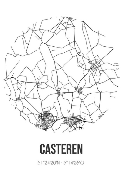 Αφηρημένος οδικός χάρτης του Casteren που βρίσκεται στο δήμο Noord-Brabant του Bladel. Χάρτης πόλης με γραμμές - Φωτογραφία, εικόνα