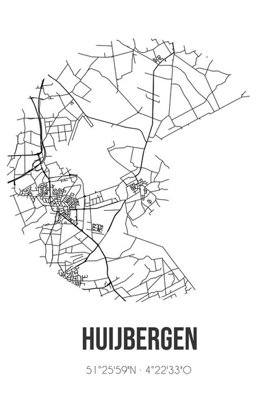 Αφηρημένος οδικός χάρτης του Huijbergen που βρίσκεται στο δήμο Noord-Brabant της Woensdrecht. Χάρτης πόλης με γραμμές - Φωτογραφία, εικόνα