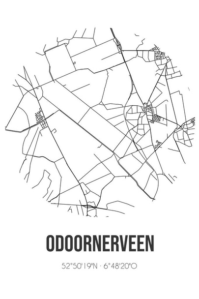 Абстрактная карта улицы Odoornerveen, расположенной в муниципалитете Дренте Боргер-Одорн. Карта города с линиями - Фото, изображение