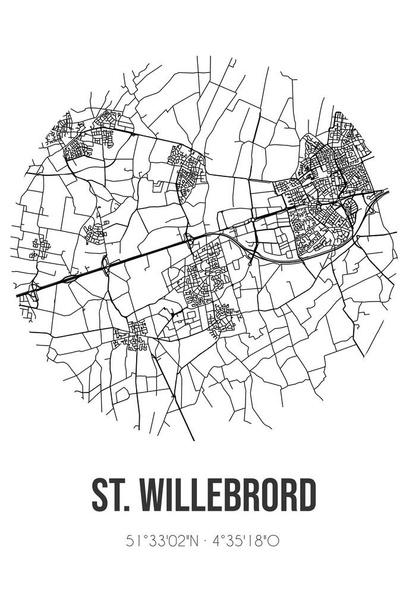 Карта абстрактной улицы Сент-Виллеброрд, расположенной в коммуне Ноорд-Брабант города Рукфен. Карта города с линиями - Фото, изображение