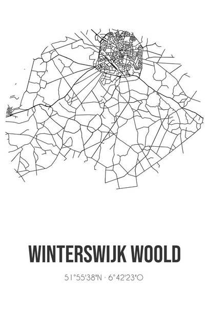 Abstraktní mapa Winterswijk Woold se nachází v obci Gelderland Winterswijk. Mapa města s čárami - Fotografie, Obrázek