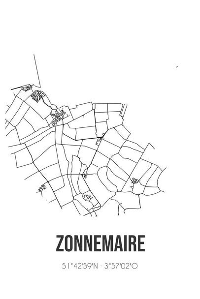 Αφηρημένος οδικός χάρτης της Zonnemaire που βρίσκεται στο δήμο Zeeland του Schouwen-Duiveland. Χάρτης πόλης με γραμμές - Φωτογραφία, εικόνα