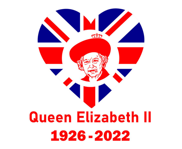 Queen Elizabeth Portrait Face 1926 2022 Rojo Con Bandera Británica del Reino Unido Corazón Europa Nacional Emblema Icono Vector Ilustración Elemento de diseño abstracto - Vector, imagen