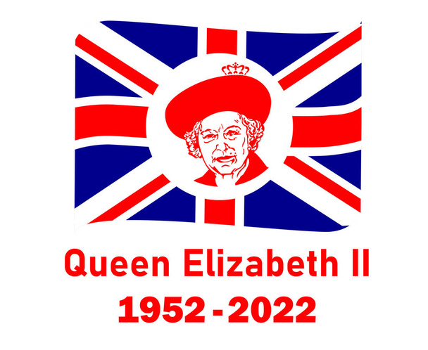 Queen Elizabeth Portrait Face 1952 2022 Rojo con cinta de bandera británica del Reino Unido National Europe Emblem Icono Vector Ilustración Elemento de diseño abstracto - Vector, imagen