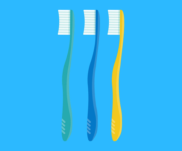 Birçok renkli diş fırçası logosu tasarımı. Diş bakımı, arka plan renk vektör tasarımı ve illüstrasyonunda diş fırçası seti. - Vektör, Görsel
