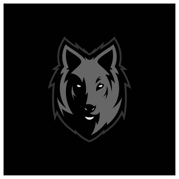 Wolf head illustration Logo Design. Wolf mascot vector art. Frontal symmetric image of wolf looking dangerous. - Vector, imagen