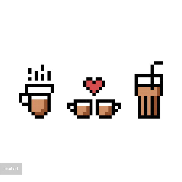 pixel art conjunto de diferentes bebidas de café - Vector, Imagen