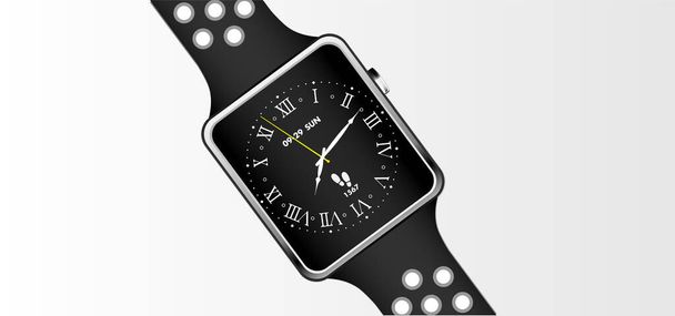Smartwatch cor preta eletrônica. Ilustração vetorial da tecnologia moderna realista - Vetor, Imagem
