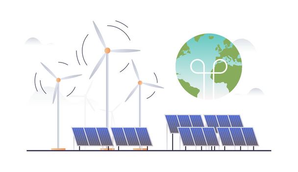 Sustainability and esg, green, energy, sustainable industry with windmills and solar energy panels, environmental, social, corporate governance concept flat vector illustration. - Vektori, kuva