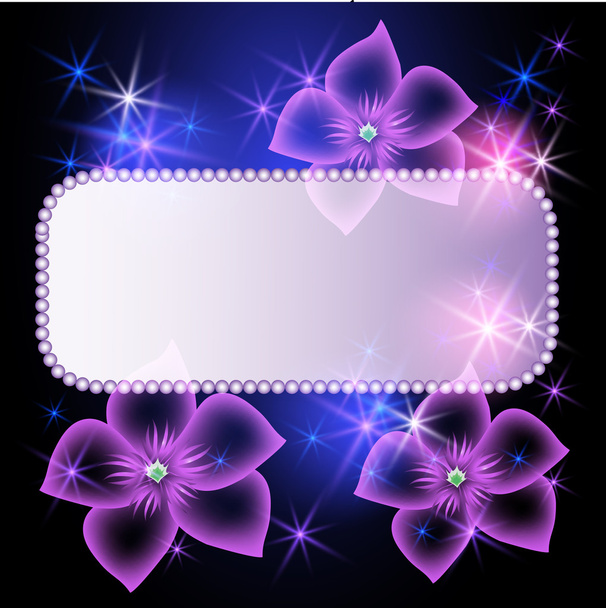 Glowing background with transparent flowers and stars - Вектор, зображення