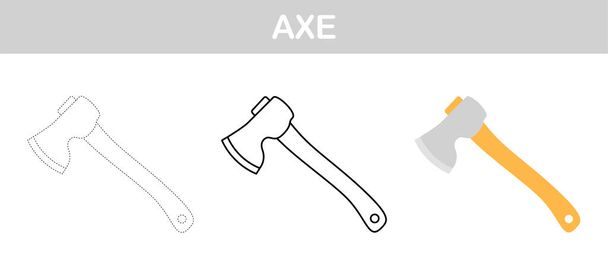 Axe tracing and coloring worksheet for kids - Vector, Image