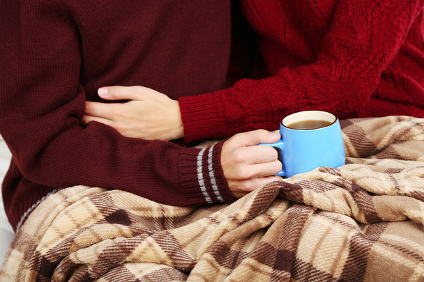 Couple with hot drink - Φωτογραφία, εικόνα