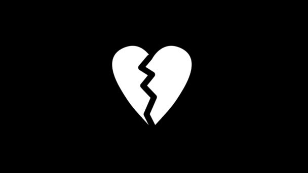 Cuadro blanco de un corazón roto sobre un fondo negro. corazón roto después de partir. Imágenes de estilo dinámico para su proyecto. Animación de vídeo 4K para gráficos en movimiento y composición - Metraje, vídeo