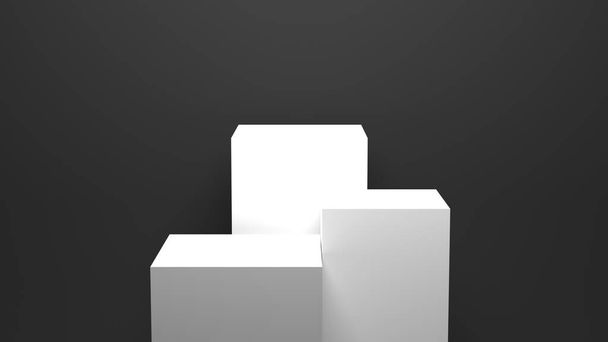 podio a blocchi bianchi con stile in scala di grigi, vetrina scenica minimalista, prodotto, profumo, vendita promozionale, banner, presentazione, cosmetici. Rendering 3D - Foto, immagini