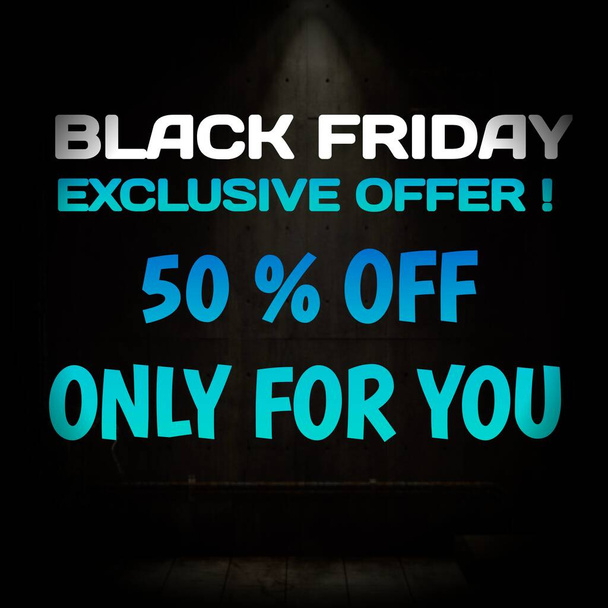 Musta perjantai yksinomainen tarjous 50% pois vain sinulle teksti kuvitus taidetta mainonta bannerit käyttää - Valokuva, kuva