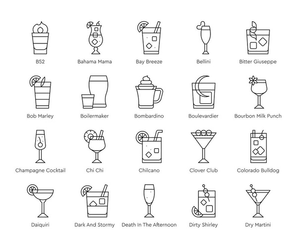 Conjunto de iconos de cóctel 2, Ilustración de vectores de bebidas alcohólicas mixtas - Vector, imagen