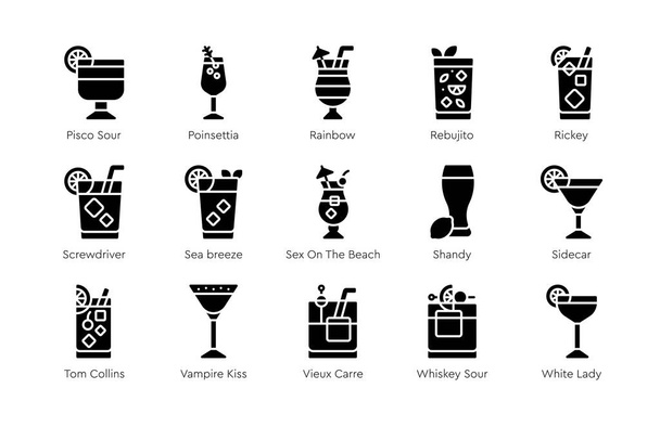 Conjunto de ícones de coquetel 5, vetor de bebida misturada alcoólica illustation - Vetor, Imagem