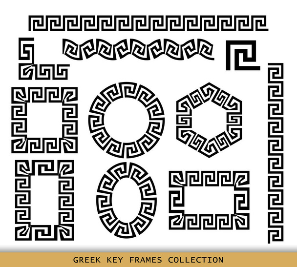 Starověké řecké černé rámečky sbírka vzorů, sada starožitných okrajů z Řecka. - Vektor, obrázek