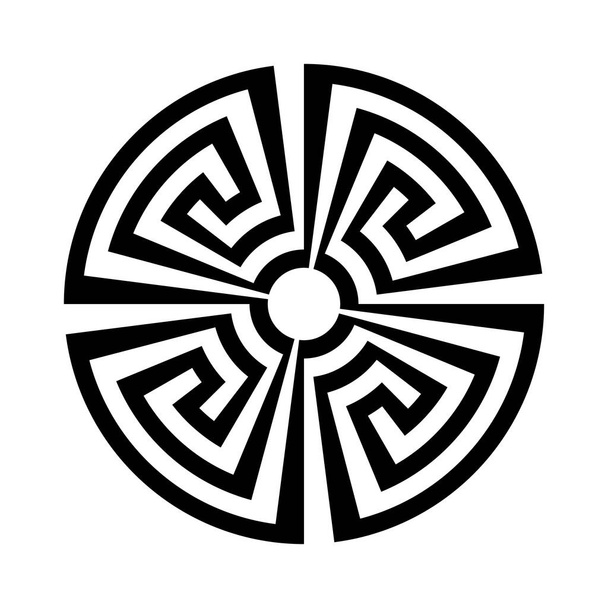 Starý řecký klíč černý symbol, kulaté logo z Řecka. - Vektor, obrázek