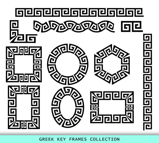 Starověké řecké černé rámečky sbírka vzorů, sada starožitných okrajů z Řecka. - Vektor, obrázek