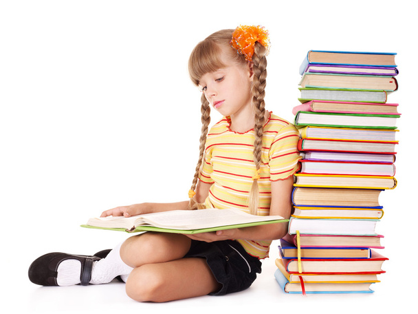 kız öğrenci okuma yığın kitap. - Fotoğraf, Görsel