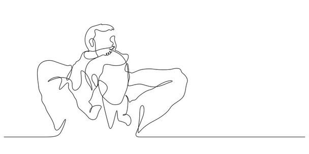 father carrying baby with pointing pose on shoulders vector illustration. one line drawing and continuouse style - Vector, imagen