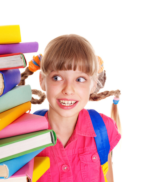 Child with pile of books. - Foto, Imagem