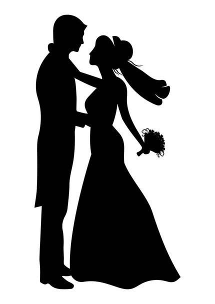 Siyah ve Beyaz Gelin ve Damat Clipart. Beyaz Arkaplanda İzole Edilmiş Düğün Çifti illüstrasyonuName - Vektör, Görsel