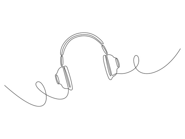 Koptelefoon continue lijn kunst. Handtekening muziek gadget symbool. Vector geïsoleerd op wit. - Vector, afbeelding
