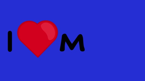 Animation du texte que j'aime maman avec un cœur inclus, sur un fond bleu chroma clé - Séquence, vidéo