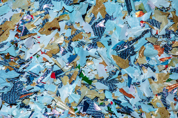Remains of a biodegradable plastic bag after decomposition. Self-degrading plastic. Ecology concept. Background. - Φωτογραφία, εικόνα
