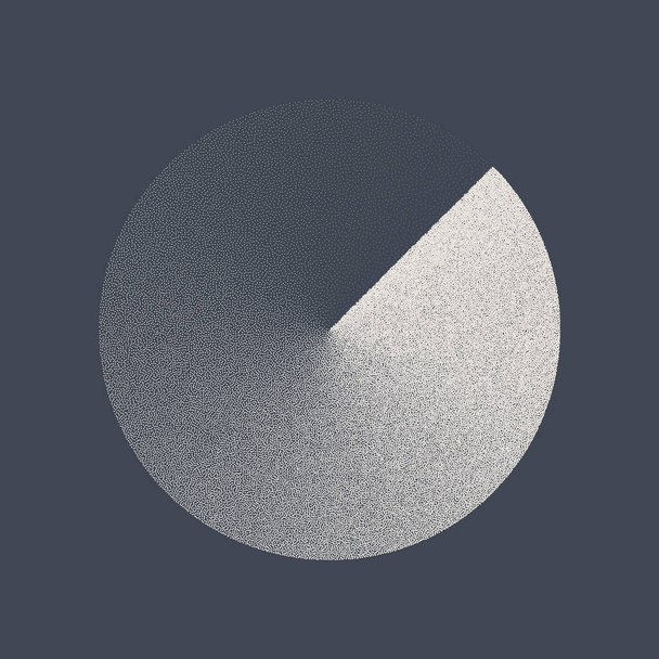 Round shaped dotted object, stipple elements. Fading gradient. Stippling, dotwork drawing, shading using dots. Pixel disintegration, halftone effect. White noise grainy texture. Vector illustration. - Vecteur, image