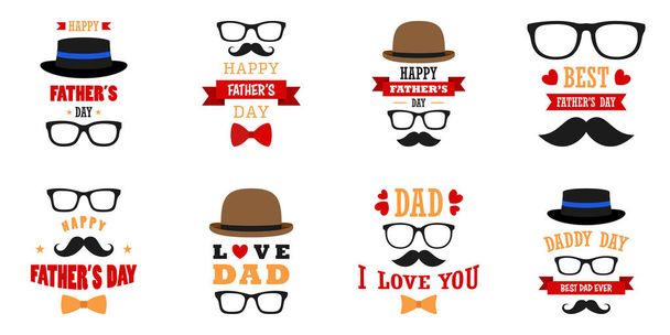 Set of Happy Father's Day design on white background - Διάνυσμα, εικόνα