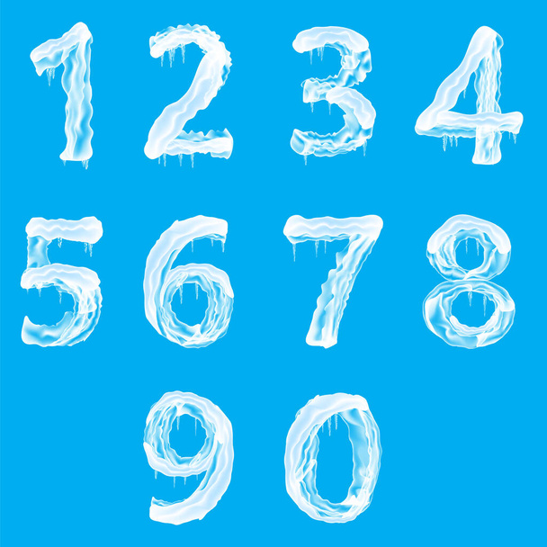 Cappuccio di ghiaccio con numeri isolati su sfondo blu. Elemento di design della cartolina di Natale. Inverno Snowcap Set. - Vettoriali, immagini