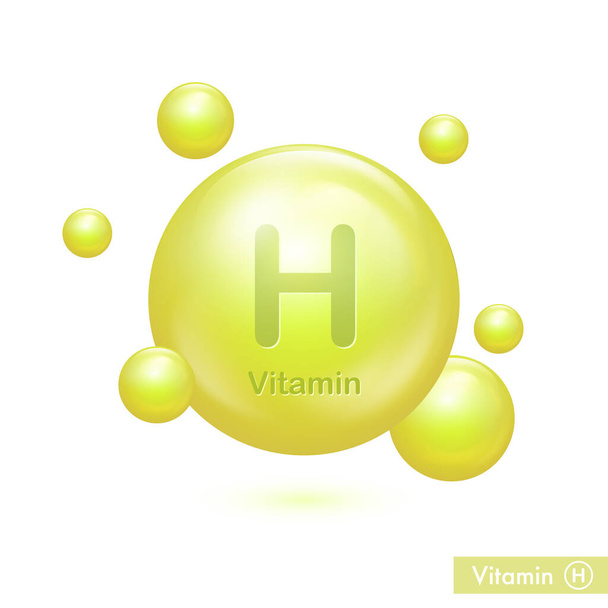 Vitamin H pilulka vektorové ilustrace pro zdravotní péči. 3D zelené abstraktní bubliny biotinu. Komplex péče o pleť a krásy - Vektor, obrázek