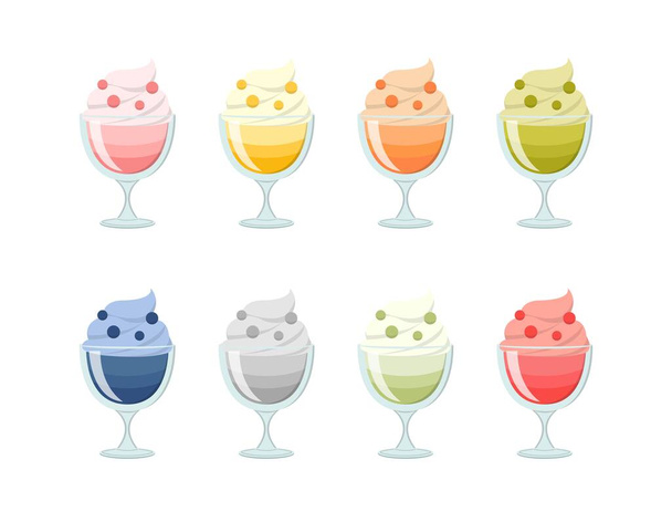 8 Värikäs jäätelö tai jäätelöannokset laseilla, jäätelö herkullinen makea herkullinen - Vektori, kuva