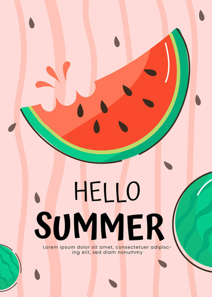 Hello summer poster design with watermelon vector illustration - Vettoriali, immagini