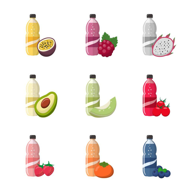 Набор красочных фруктовой соды или сока или газированные напитки изолированы на белом фоне, сладкий ледяной напиток - Вектор,изображение