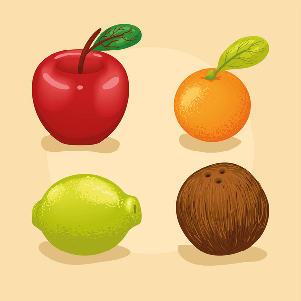 four fresh fruits healthy icons - Vector, Image