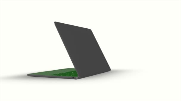 3D notebook model pohybující se se zeleným notebookem lcd obrazovky a bílým pozadí obrazovky, můžete jej použít pro vaše stock záběry, smazat zelený notebook lcd obrazovky pomocí softwaru, který používáte  - Záběry, video