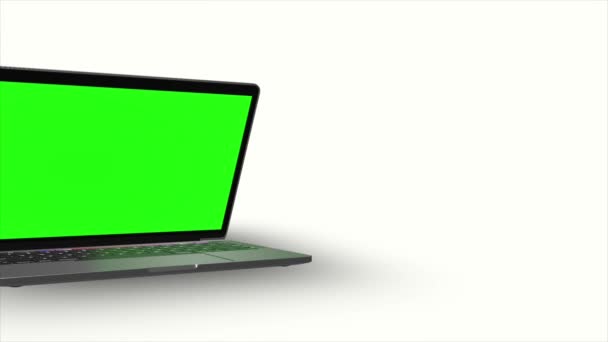 modelo de laptop 3d em movimento com uma tela lcd laptop verde e uma tela de fundo branco, você pode usá-lo para suas imagens de estoque, excluir a tela lcd laptop verde usando o software que você usa  - Filmagem, Vídeo