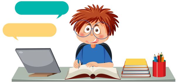 A boy studying online with tablet illustration - Vector, Image