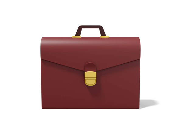 Brown briefcase on white background. Front view. Portfolio icon. 3D rendering - Фото, изображение