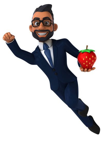 Fun 3D cartoon illustration of an indian businessman with strawberry  - Foto, afbeelding