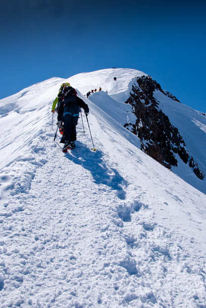 Climbers groups on Mont Blanc massif - Fotoğraf, Görsel
