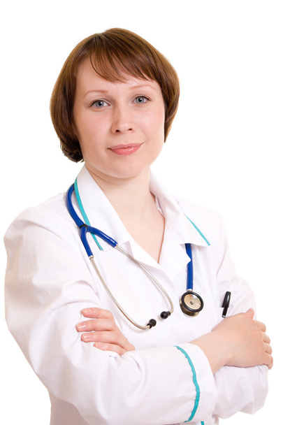 Woman doctor on a white background. - Φωτογραφία, εικόνα