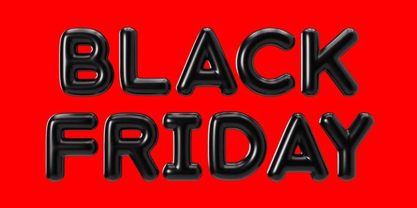 BLACK FRIDAY text isolated on red background. Foil balloons letters, cut out. Special offer, good price, deal, shopping time. Black friday sale. Discount. 3d rendering - Photo, Image