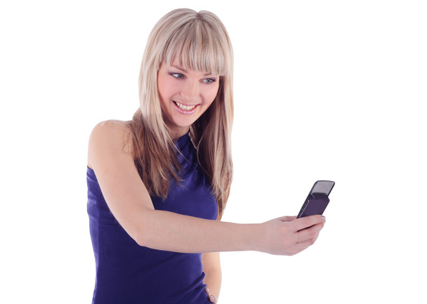 Bright picture of happy woman with cell phone - Fotó, kép